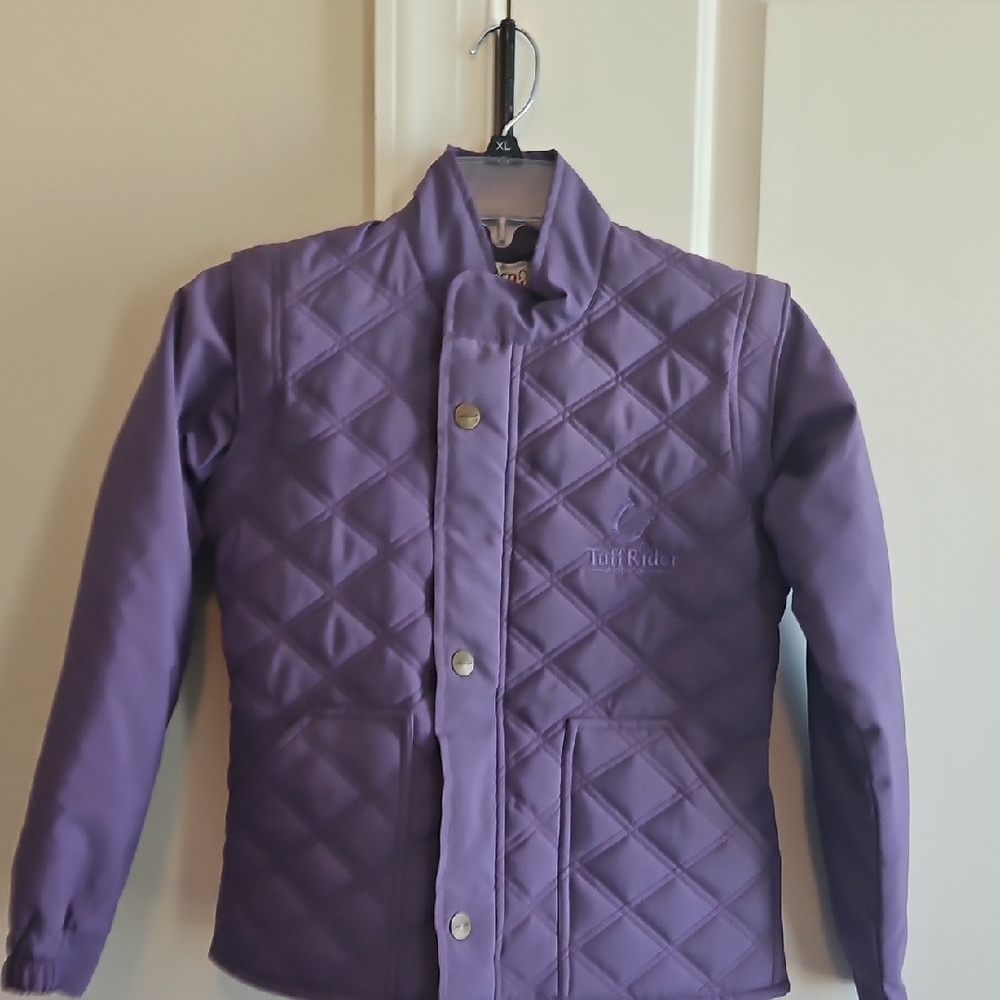 ladies sz s purple tuff rider ride n go coat w/ zip off arms to make into vest